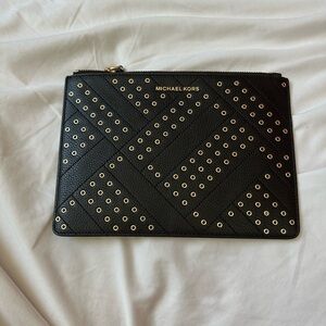 Michael Kors Black Zip Clutch Wristlet with Gold Hardware